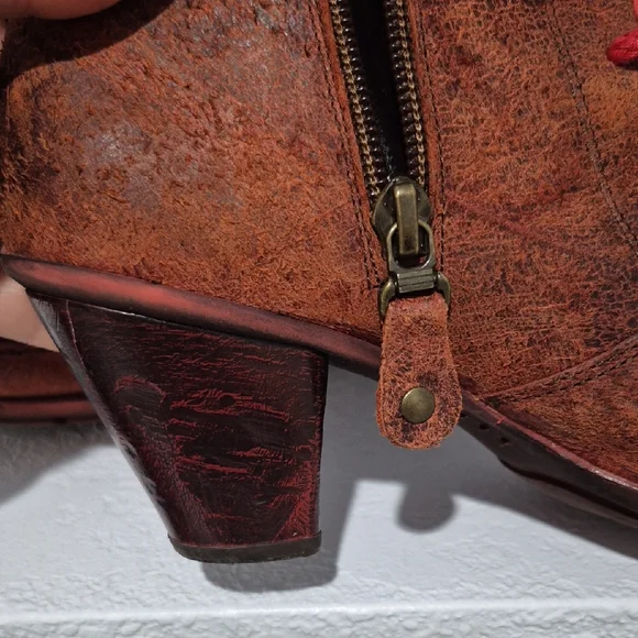 Red and Brown Lace-Up Women's Boots - Picture 7 of 7